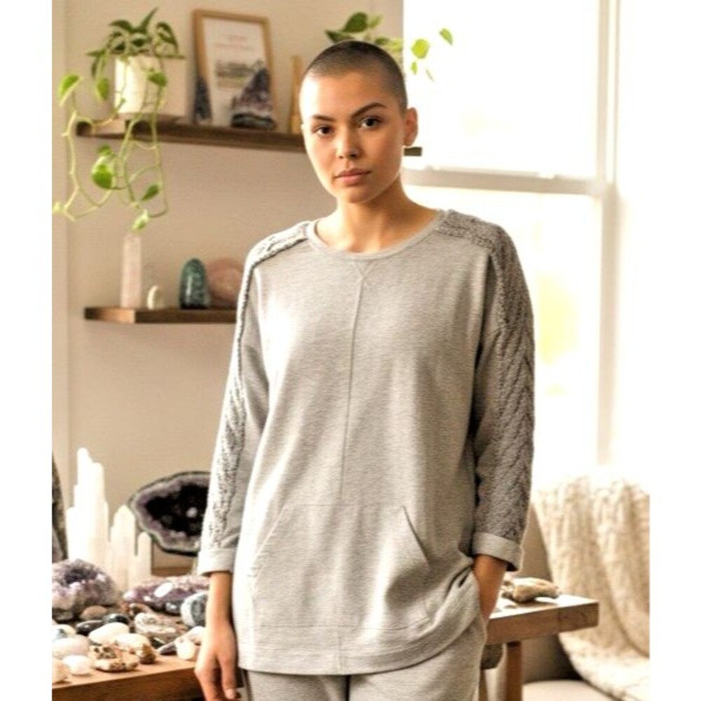 Soft Surroundings womens long sleeve sweatshirt with crocheted accents Medium